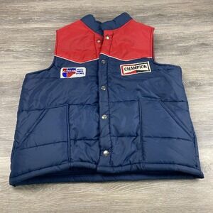 Vintage 80s Car Quest Champion Spark Plugs 2 Tone Snap Puffer‎ Vest Size M
